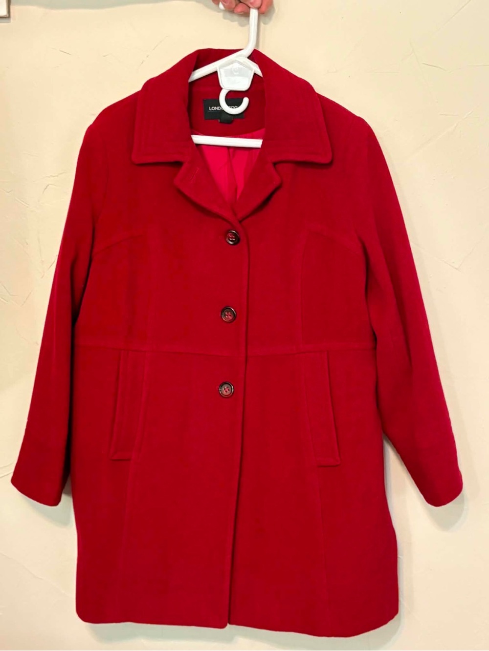 London Fog Women’s Bright Red Single-Breasted Wool-Blend Pea Coat